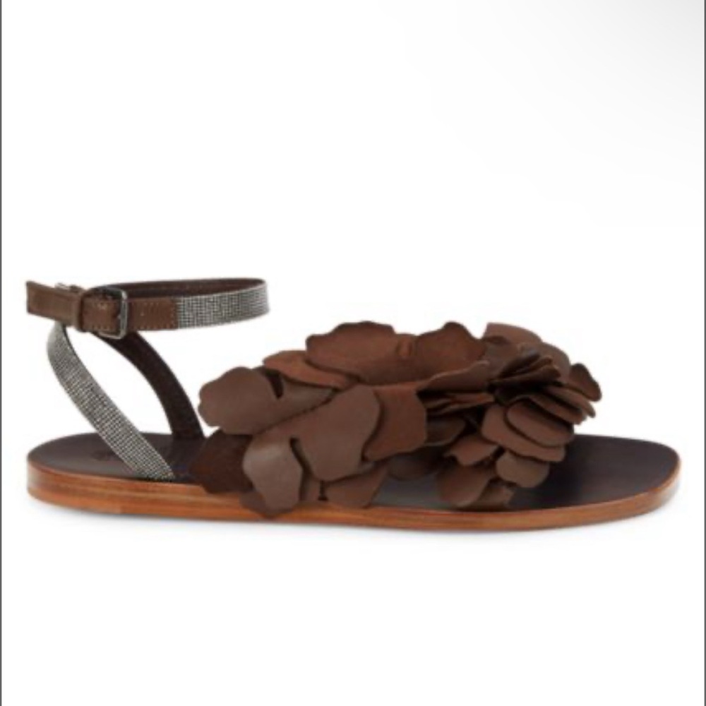 BRUNELLO CUCINELLI  Sculptural Leather Ankle-Strap Sandals size 37